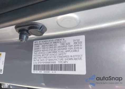 2022 Honda Pilot Awd Elite из США, поврежденный, VIN 5FNYF6H08NB030669